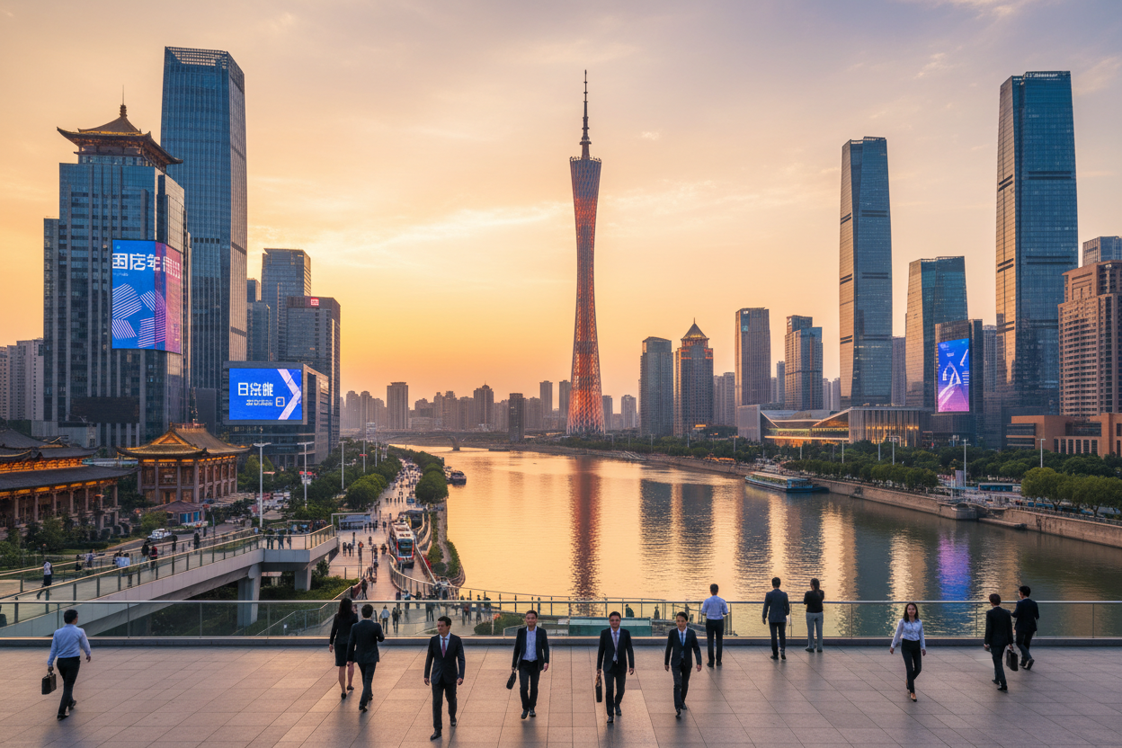 hazme una imagen de china, pensando en motivar a personas que vayan a un viaje de negocios en cantón
